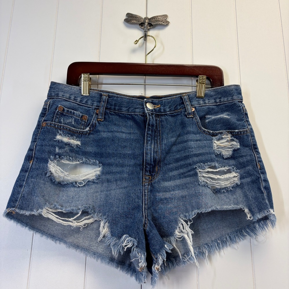 Aeropostale Y2K High Rise Shorty Denim Cut Off Shorts Womens Size 12 Boho Grunge